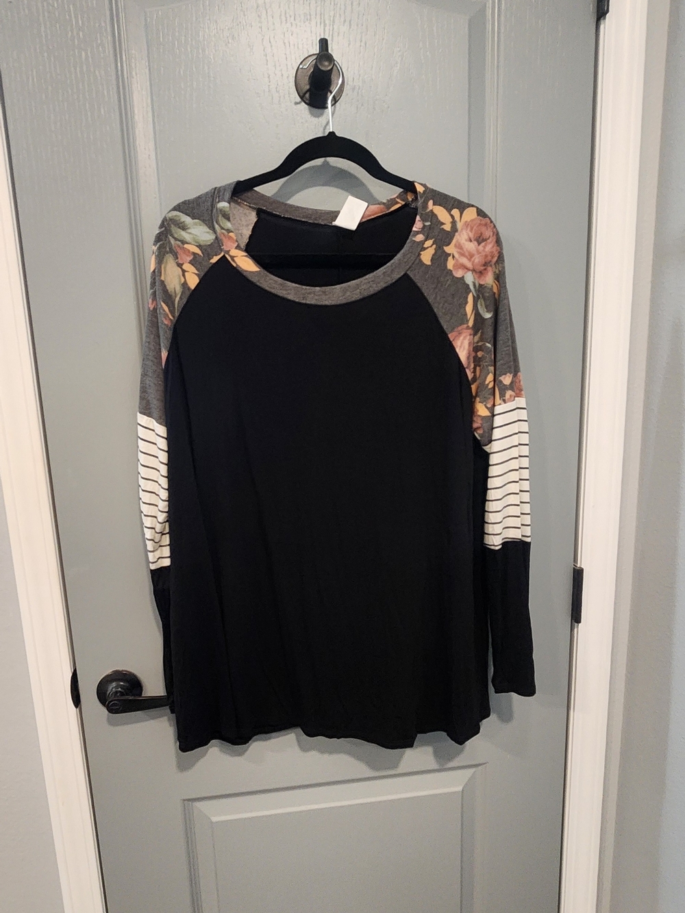 Black Floral Raglan Long Sleeve Tee